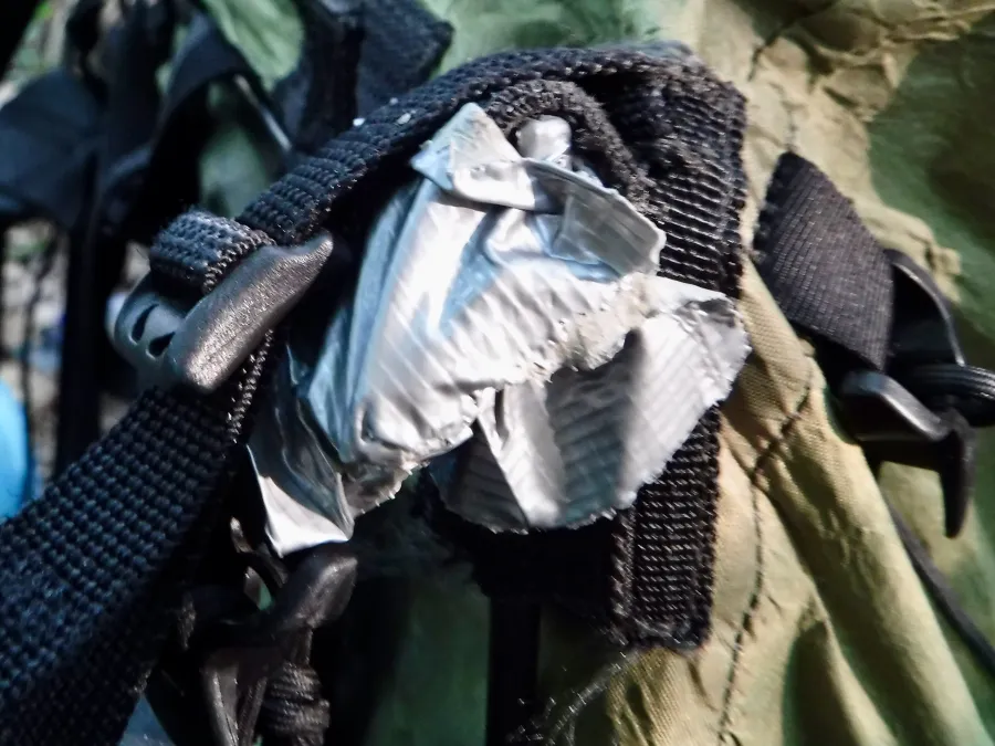 Duct tape repair of pack