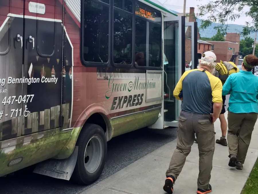 Boarding bus in Bennington, Vt.