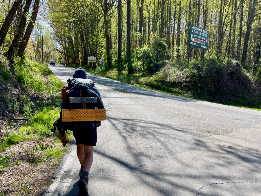 Walking on a road to Moonshine Creek Campground