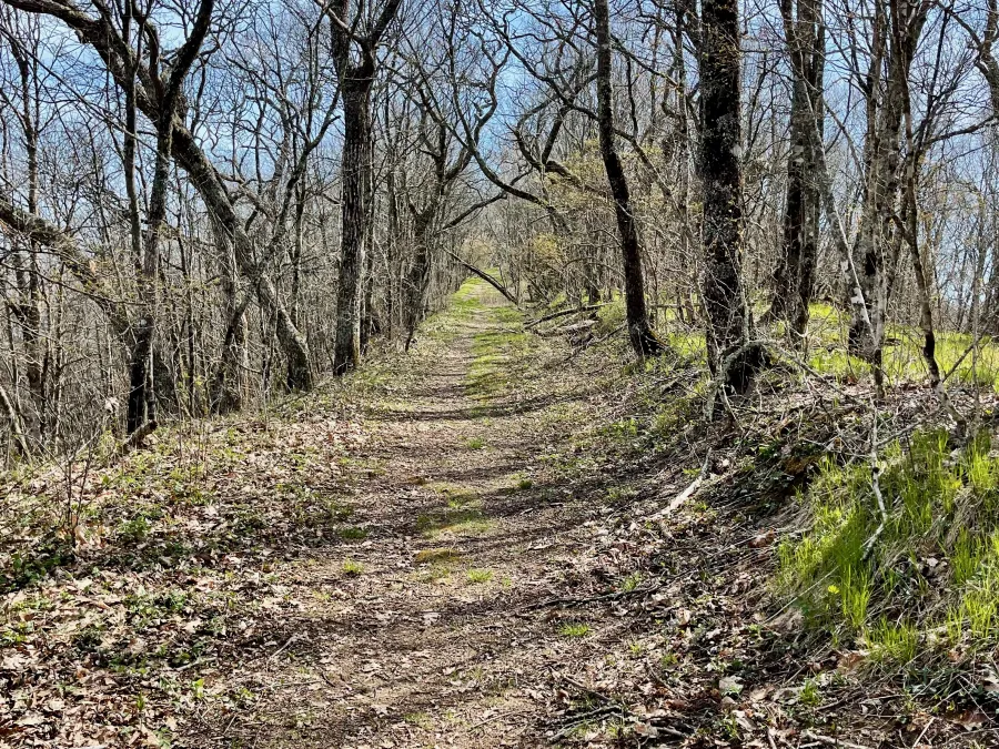 The trail follows an old farm road