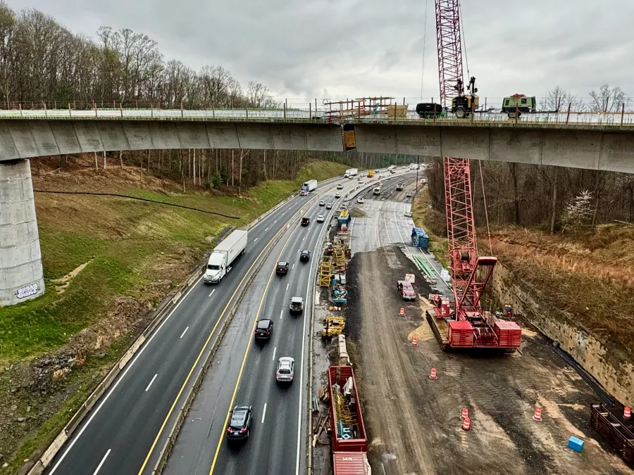 A bridge is under construction above Interstate 26