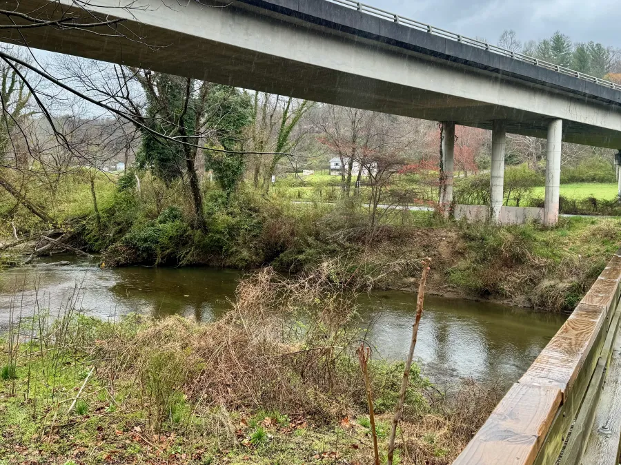 A bridge crosses the Swannanoa River