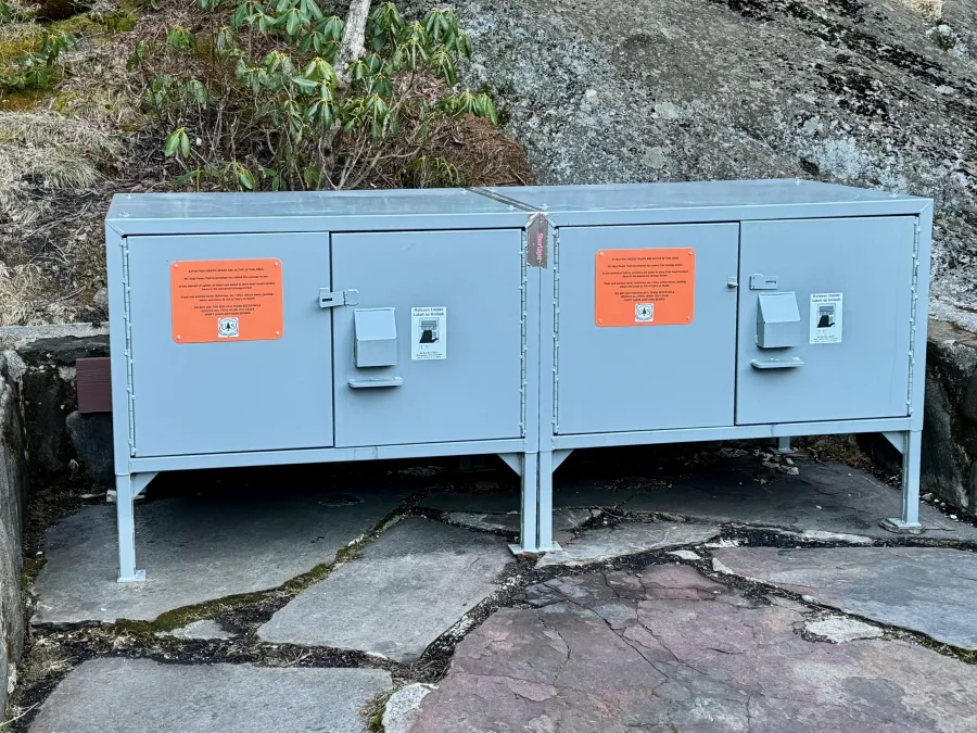 Bear boxes at the backcountry campsite at Commissary Hill