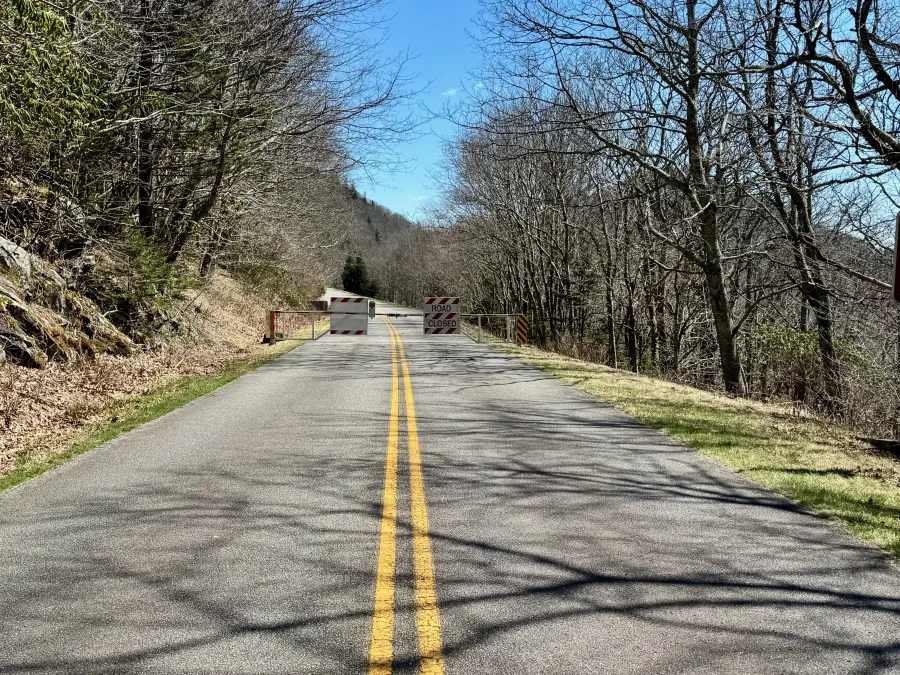 A traffic barrier on the Blue Ridge Parkway near Mount Mitchell