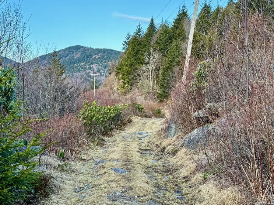 The trail follows an old railroad bed