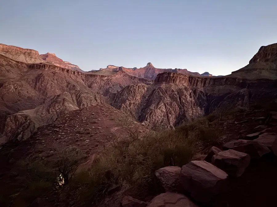 A mesa stands high in the canyon