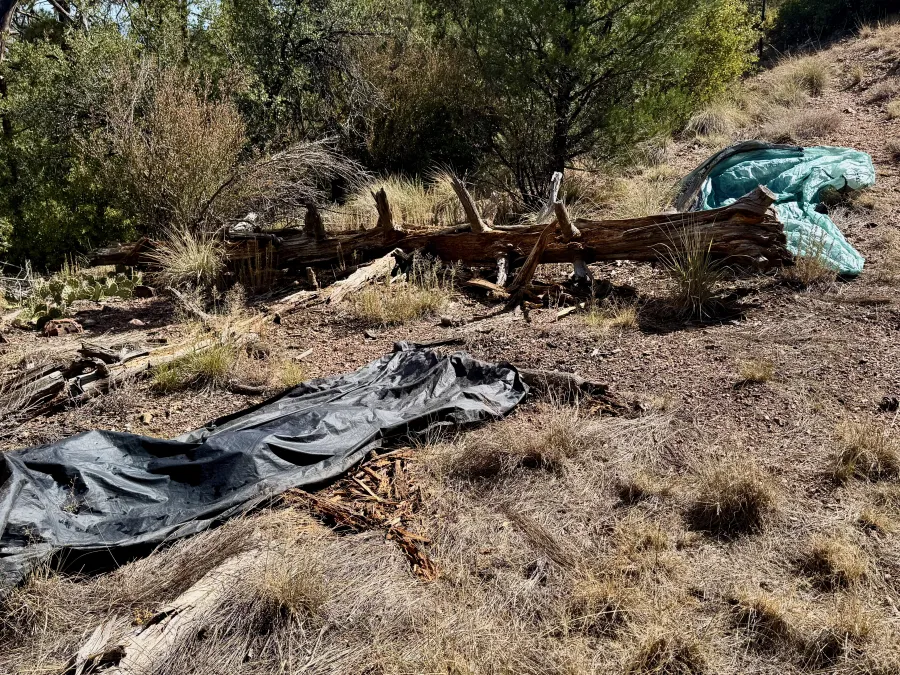 A tent is drying in the sun
