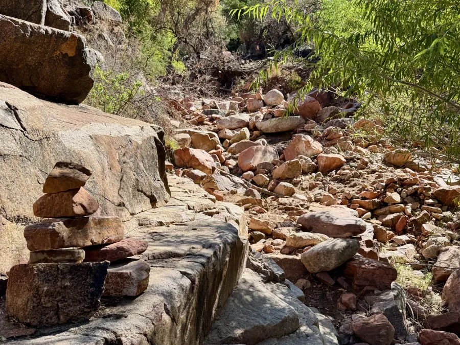 Rocks stacked to mark the trail