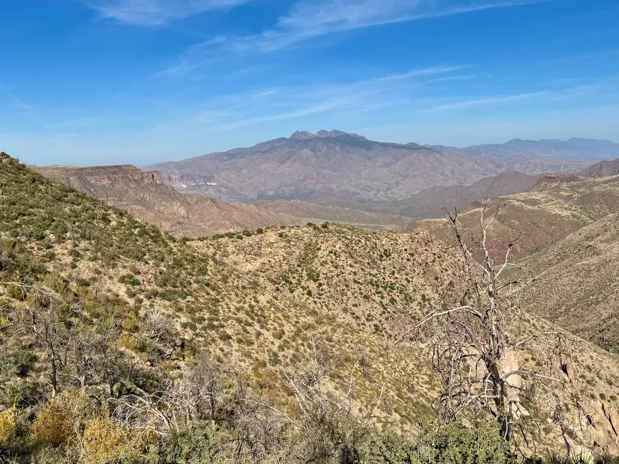 A distant view of Four Peaks 