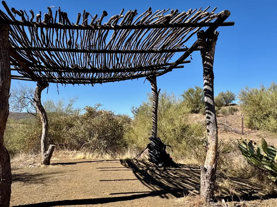 A wooden arbor at the East Florence–Kelvin Highway trailhead