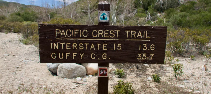 Mileage sign on the Pacific Crest Trail