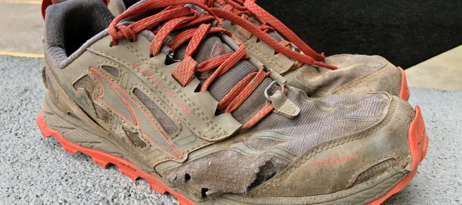 Worn-out Altra Lone Peak 4 shoes