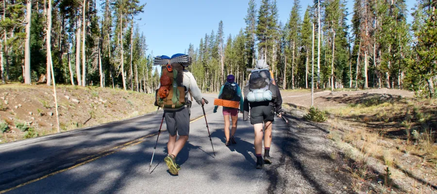 Walking on the road leaving Mazama Village