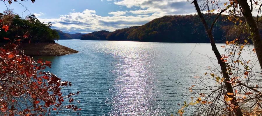 Sun glistening on Fontana Lake