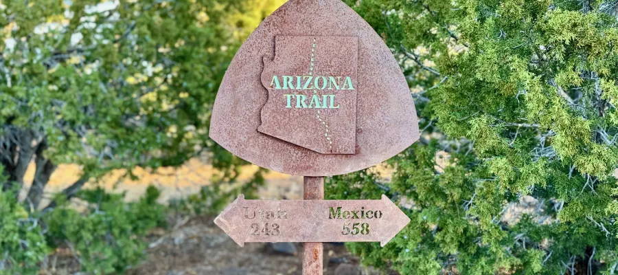 A sign points north and south on the Arizona Trail