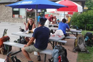 Sitting around tables at Appalachian Market