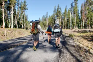 Walking on the road leaving Mazama Village
