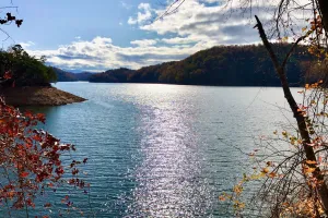 Sun glistening on Fontana Lake