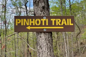 A sign points in the direction to follow the Pinhoti Trail