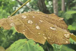 A leaf with water droplets