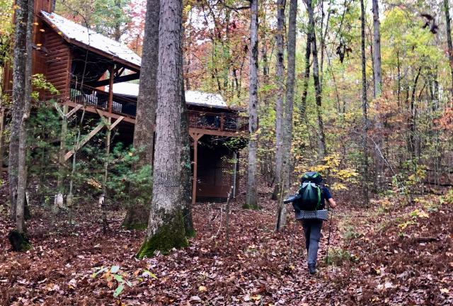 Walking past a cabin