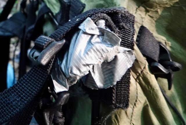 Duct tape repair of pack