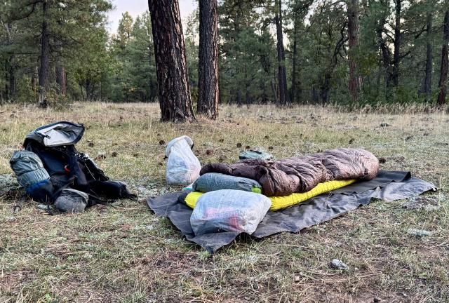 Gear set up for cowboy camping