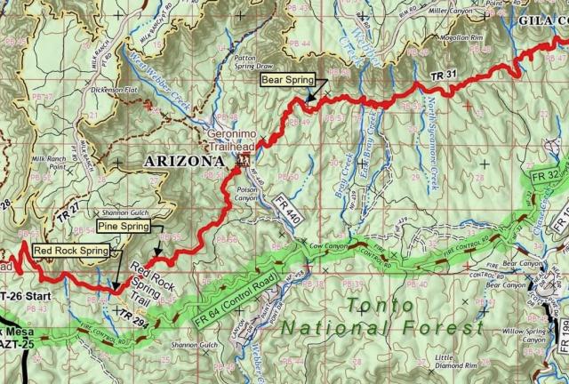 A map of a detour on the Arizona Trail