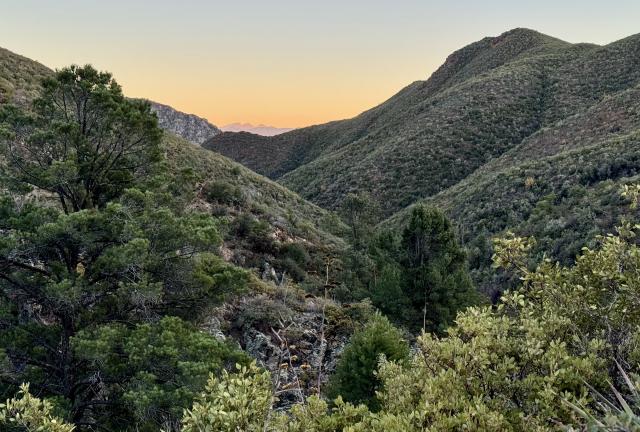 The Four Peaks lit by the setting sun
