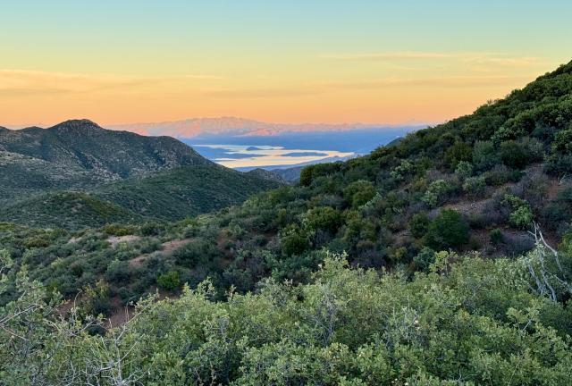 A view of Roosevelt Lake at sunset