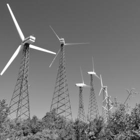 Wind mills pointing in many directions