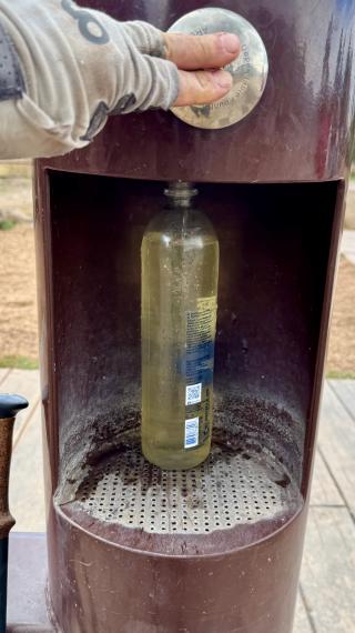A water bottle refill station